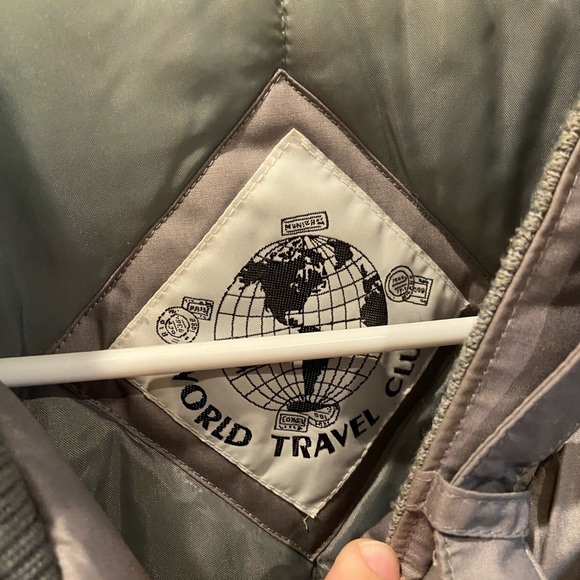 Vintage Gray World Travel Club Puffy Retro Men’s 2XL Racer Jacket RARE - Picture 3 of 8